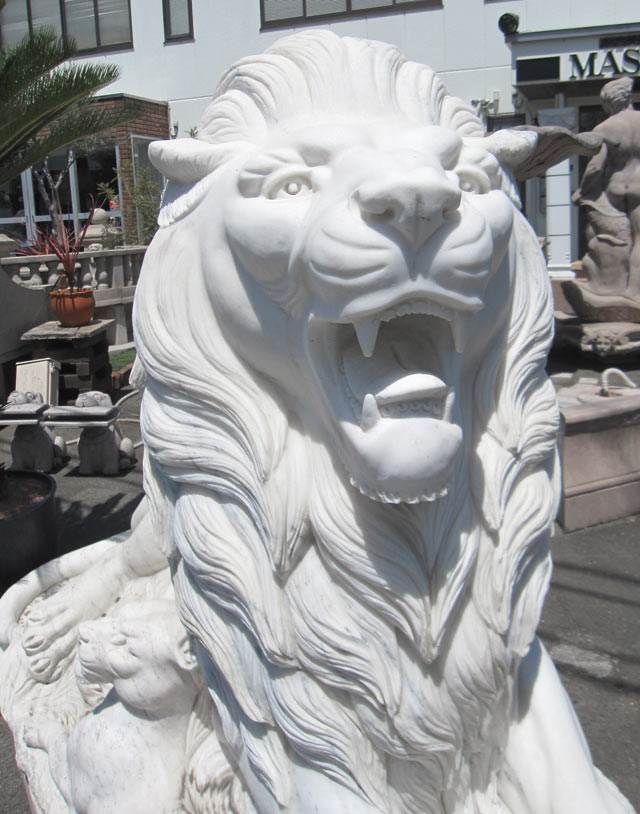 天然大理石彫刻　ライオン親子