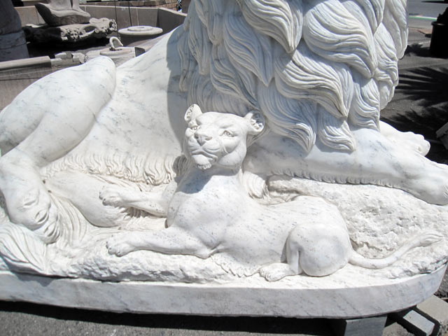 天然大理石彫刻　ライオン親子