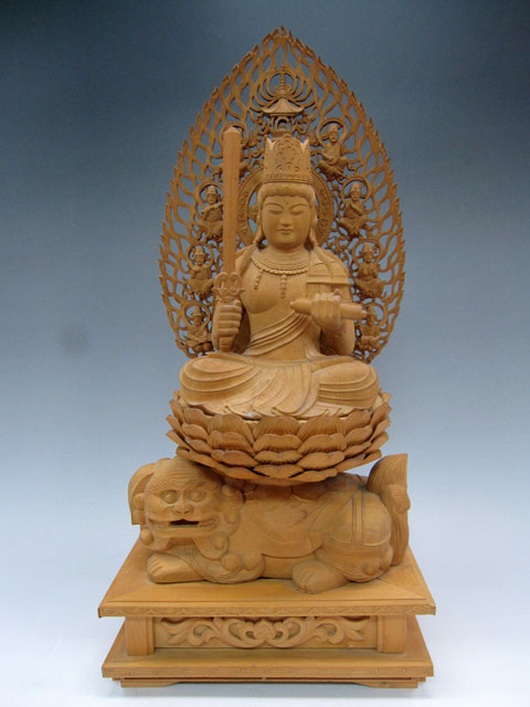 特上彫 文殊菩薩 普賢菩薩一式 供養品 招財開運 仏教工芸品 木彫仏像 