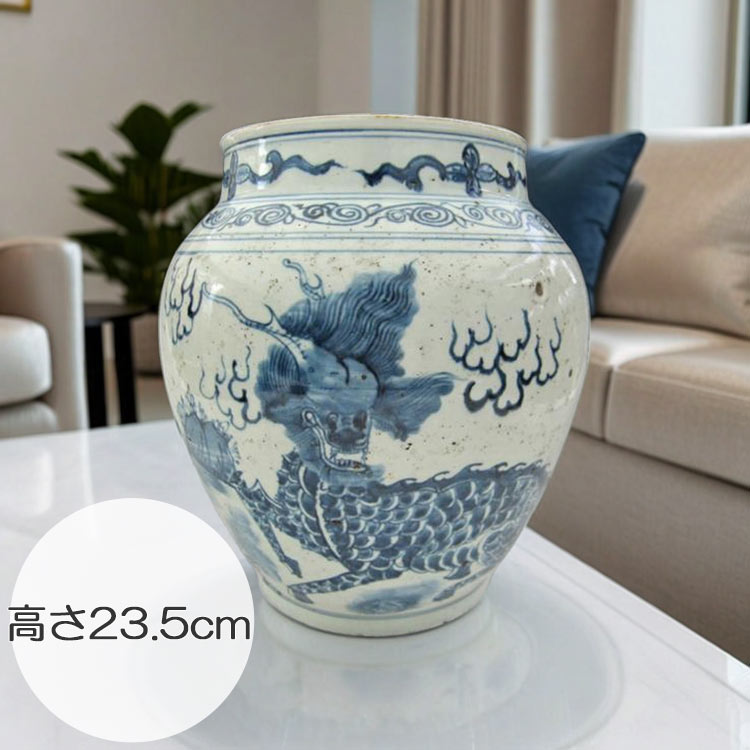 景徳鎮 染付麒麟文壺 【商品番号m-ke2009】