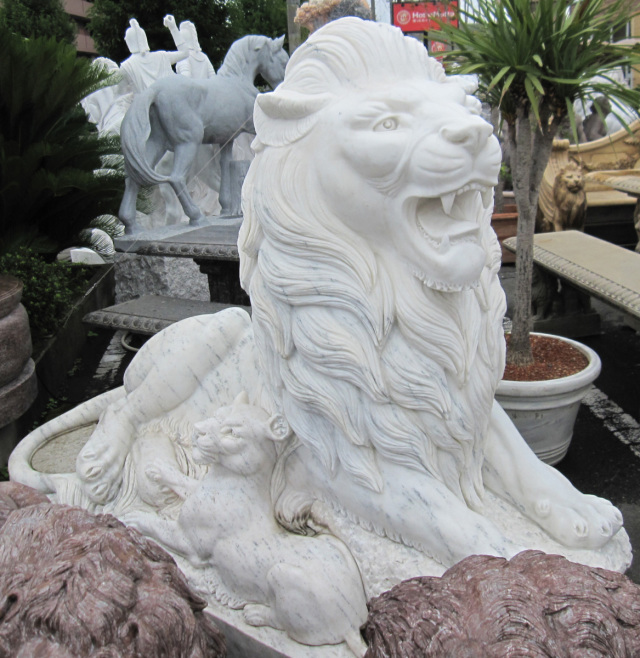天然大理石彫刻 ライオン親子
