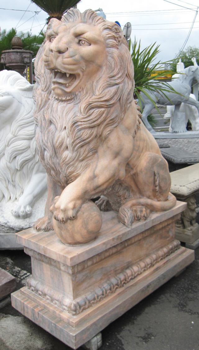 天然大理石彫刻　ライオンペア