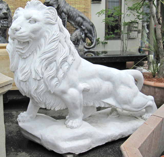 天然大理石彫刻　ライオンペア