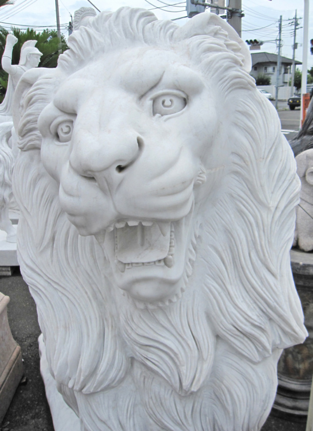 天然大理石彫刻　ライオンペア