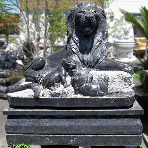 天然大理石彫刻　ライオンペア