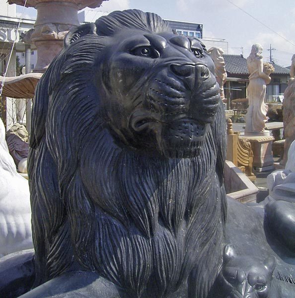 天然大理石彫刻　ライオンペア