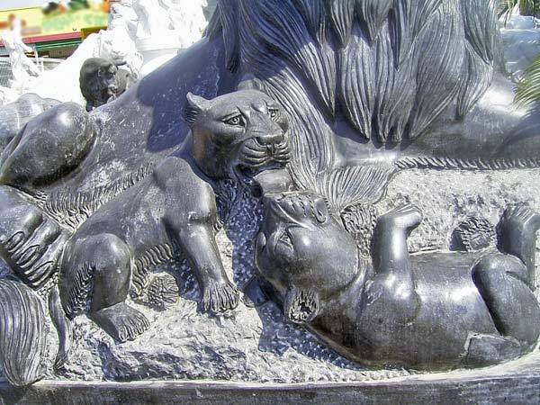 天然大理石彫刻　ライオンペア