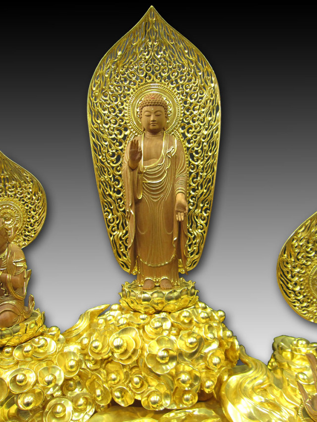 レインボーシックス 仏教美術 唐木紫壇製 龍上観音菩薩像 仏像 置物 N