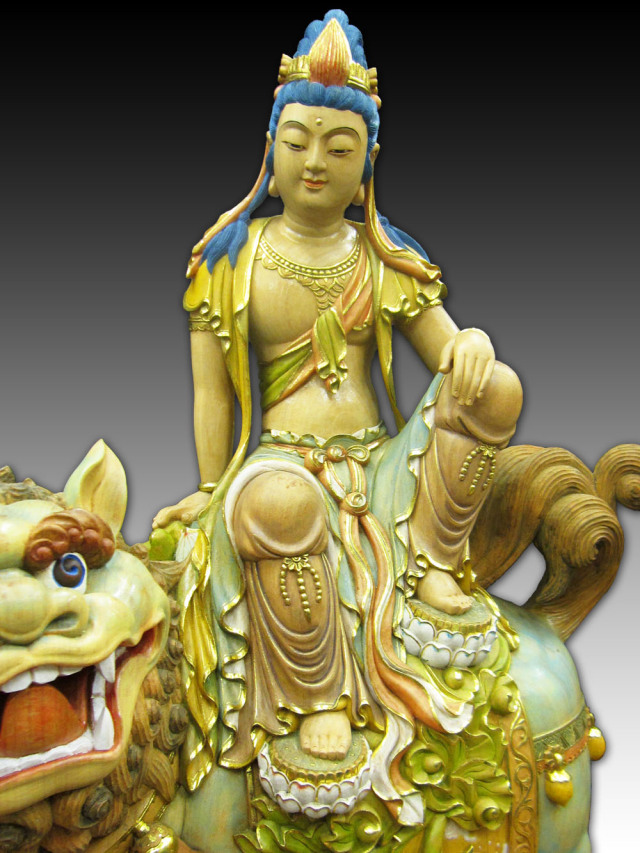 普賢菩薩 文殊菩薩の木彫り仏像
