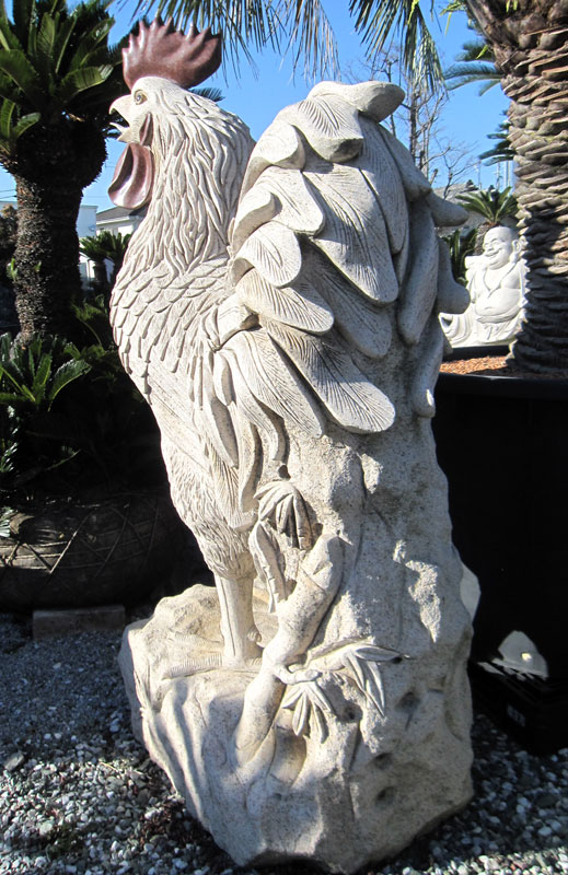 鶏親子　天然石　彫刻　御影石　庭園　置物　オブジェ　和風　庭　日本庭園