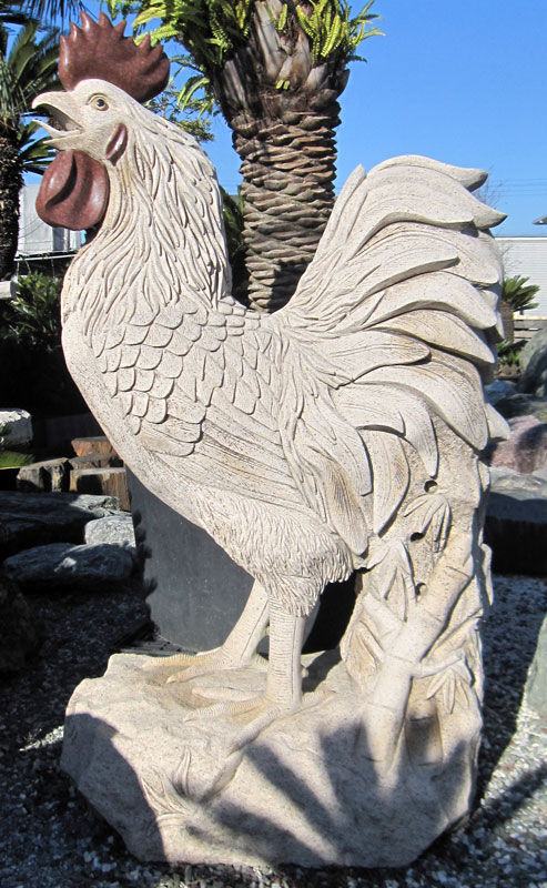 鶏親子　天然石　彫刻　御影石　庭園　置物　オブジェ　和風　庭　日本庭園