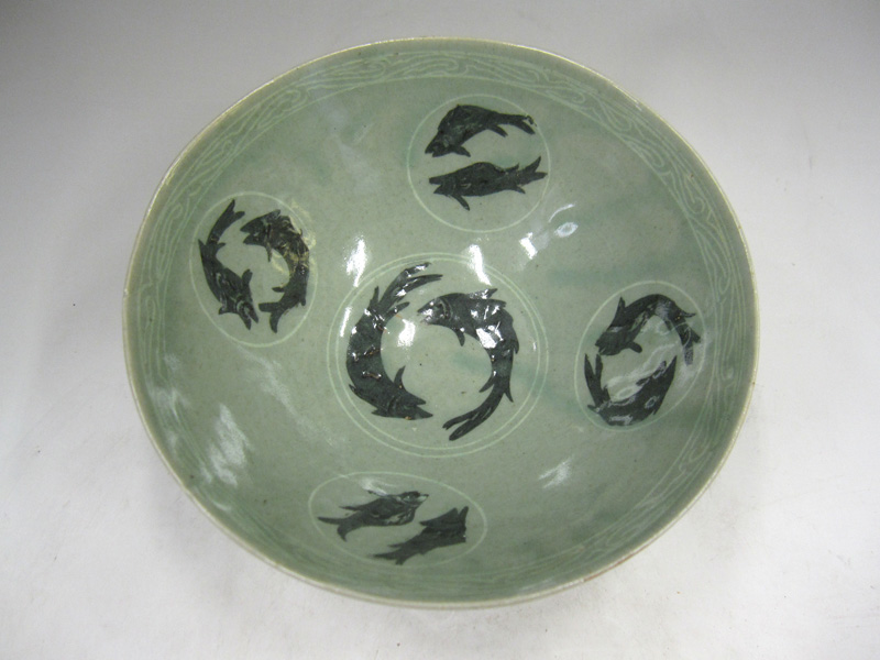 高麗青磁 象嵌魚文鉢 茶碗 李朝 陶磁器 韓国 朝鮮 茶道具