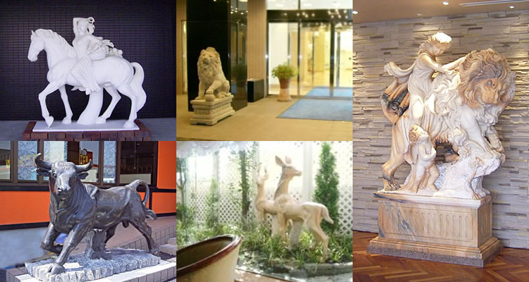 天然大理石の石像オブジェ・ライオン・トラ・馬・犬・動物像