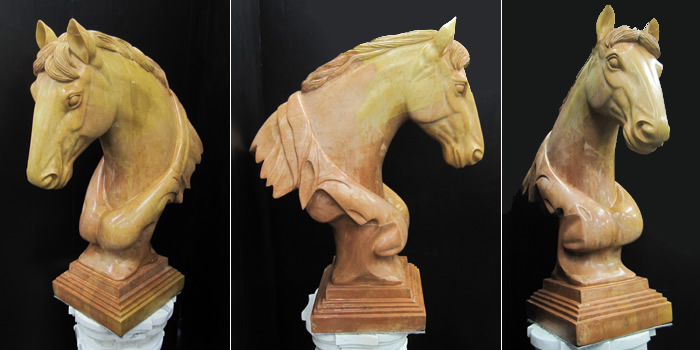 馬置物　馬頭　大理石彫刻　馬彫刻　動物置物